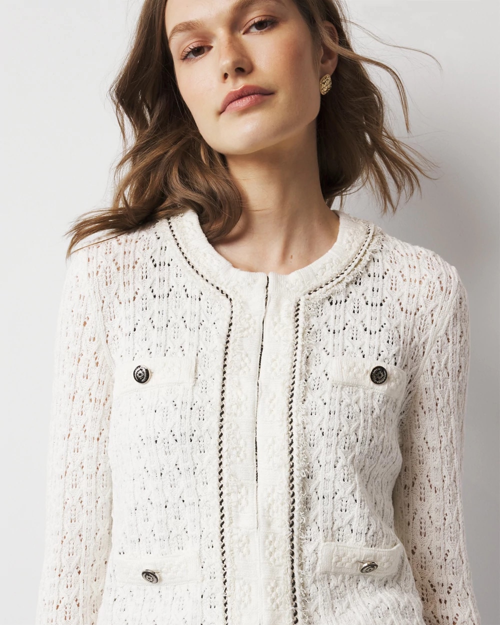 Petite Novelty Trim Cardigan