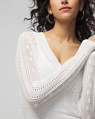 Long Sleeve Pointelle V-Neck Pullover