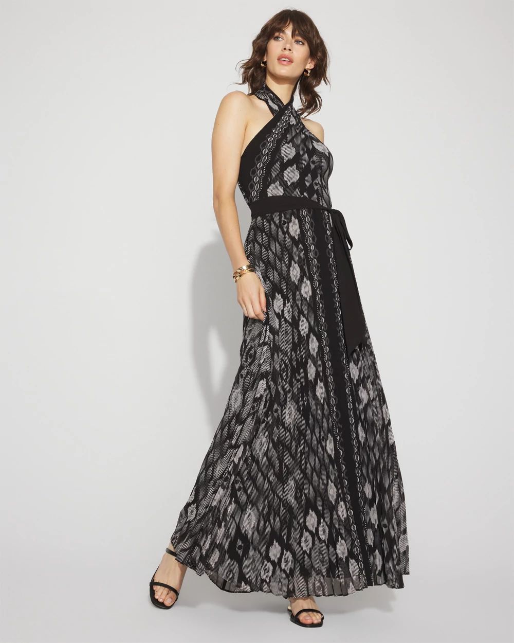 Petite Ikat Print Halter Maxi Dress