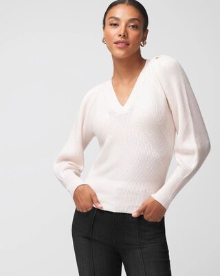 Pleated Shoulder V-Neck Pullover