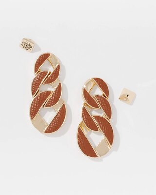 Cognac Textured Leather Linear Earrings click to view larger image.