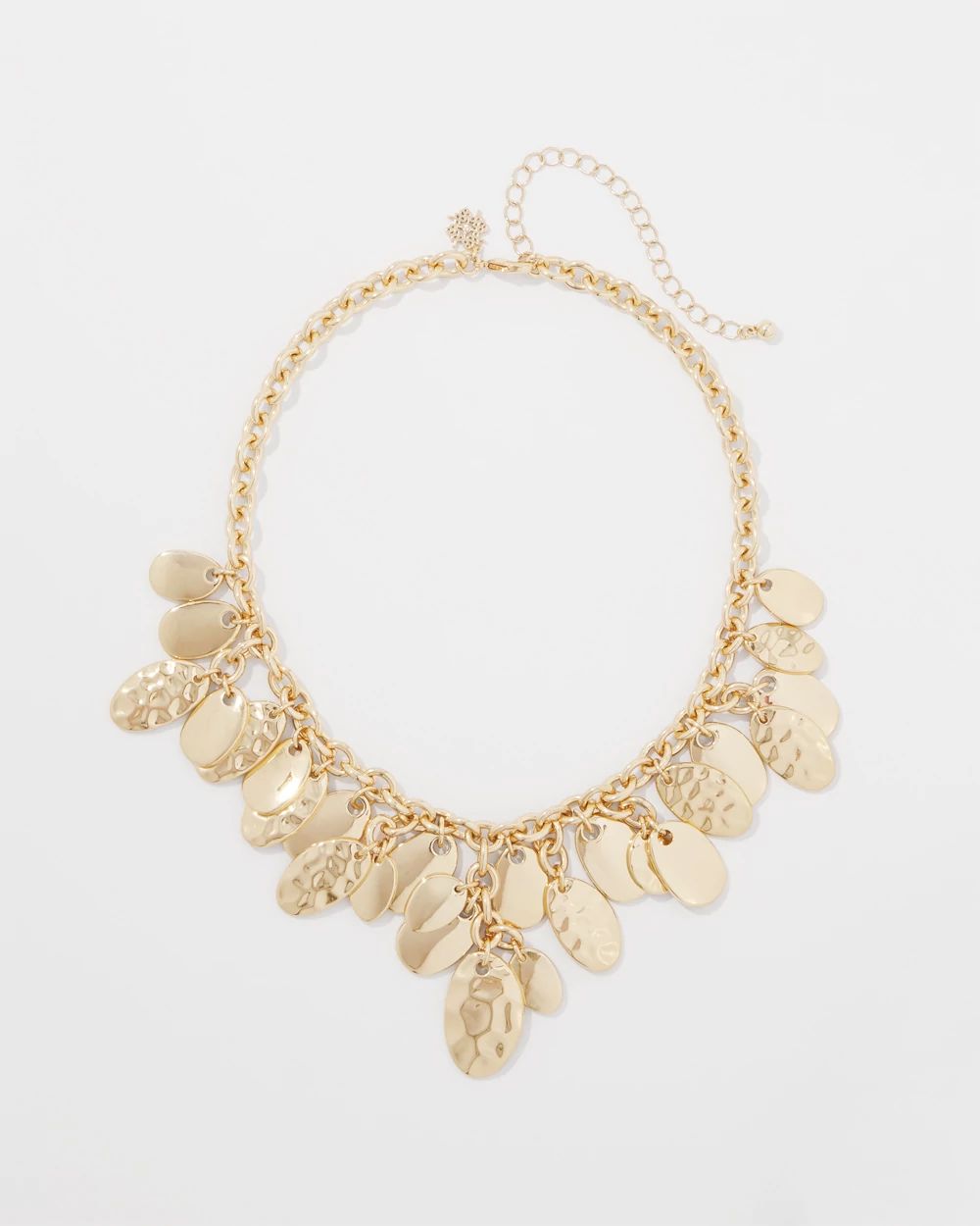 Gold Hammered Disc Single Strand Necklace
