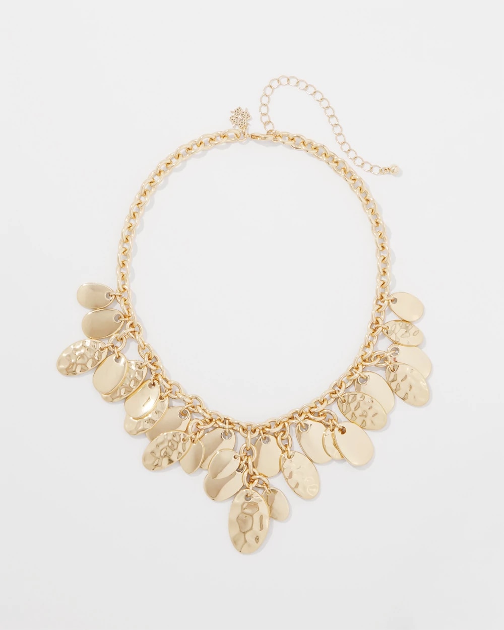 Gold Hammered Disc Single Strand Necklace