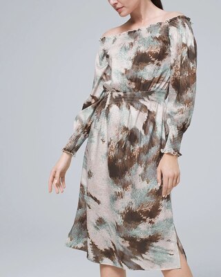 Abstract-Print Smocked Waist Dress