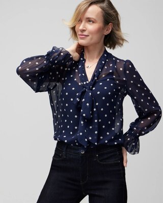 Long Sleeve Tie Neck Blouse
