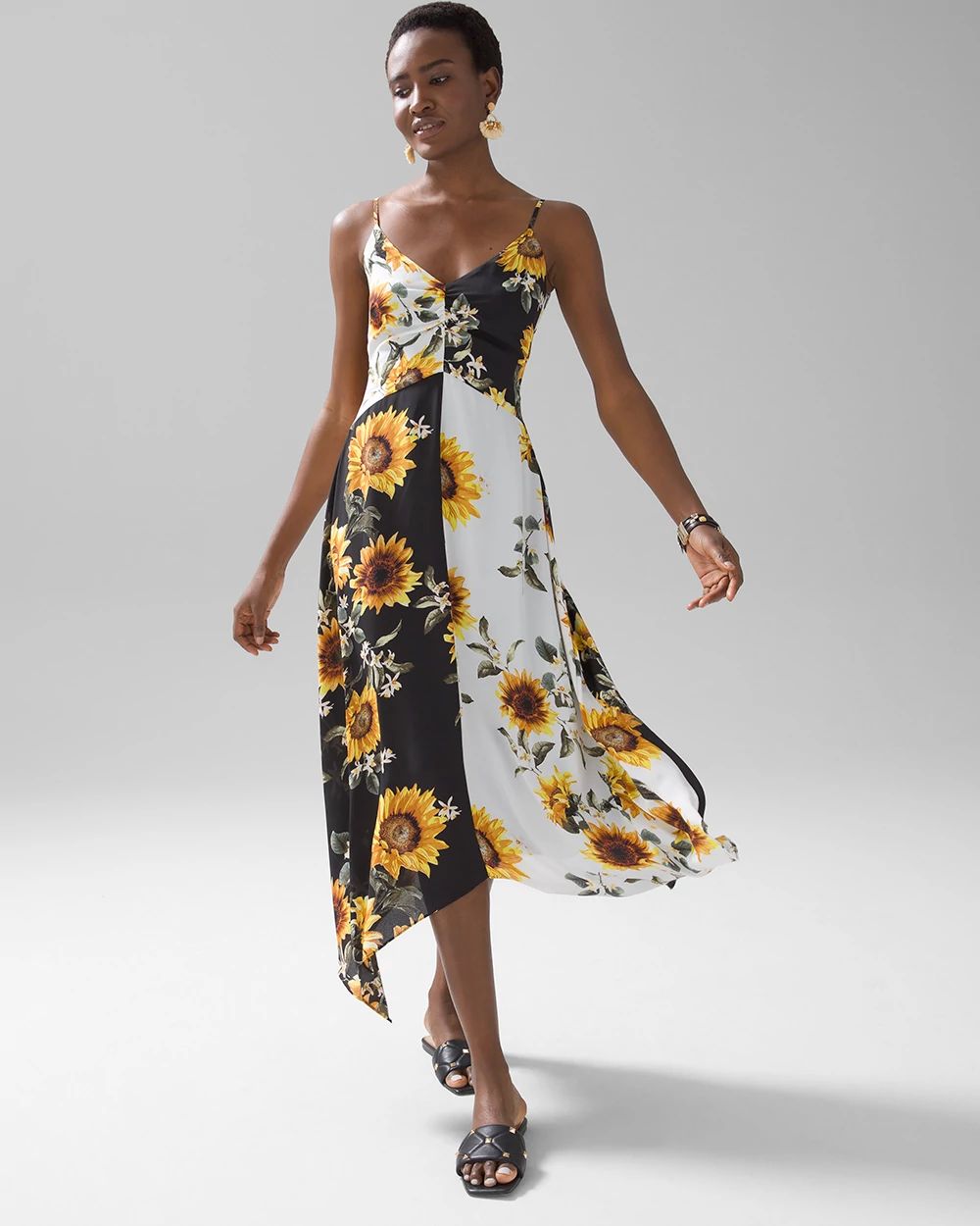 Sunflower Print Midi Dress White House Black Market