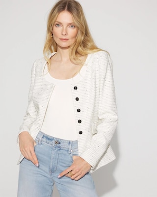 Scoop Neck Tweed Blazer