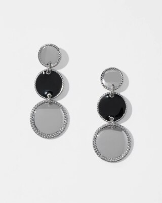 Silver + Black Disc Drop Earrings click to view larger image.
