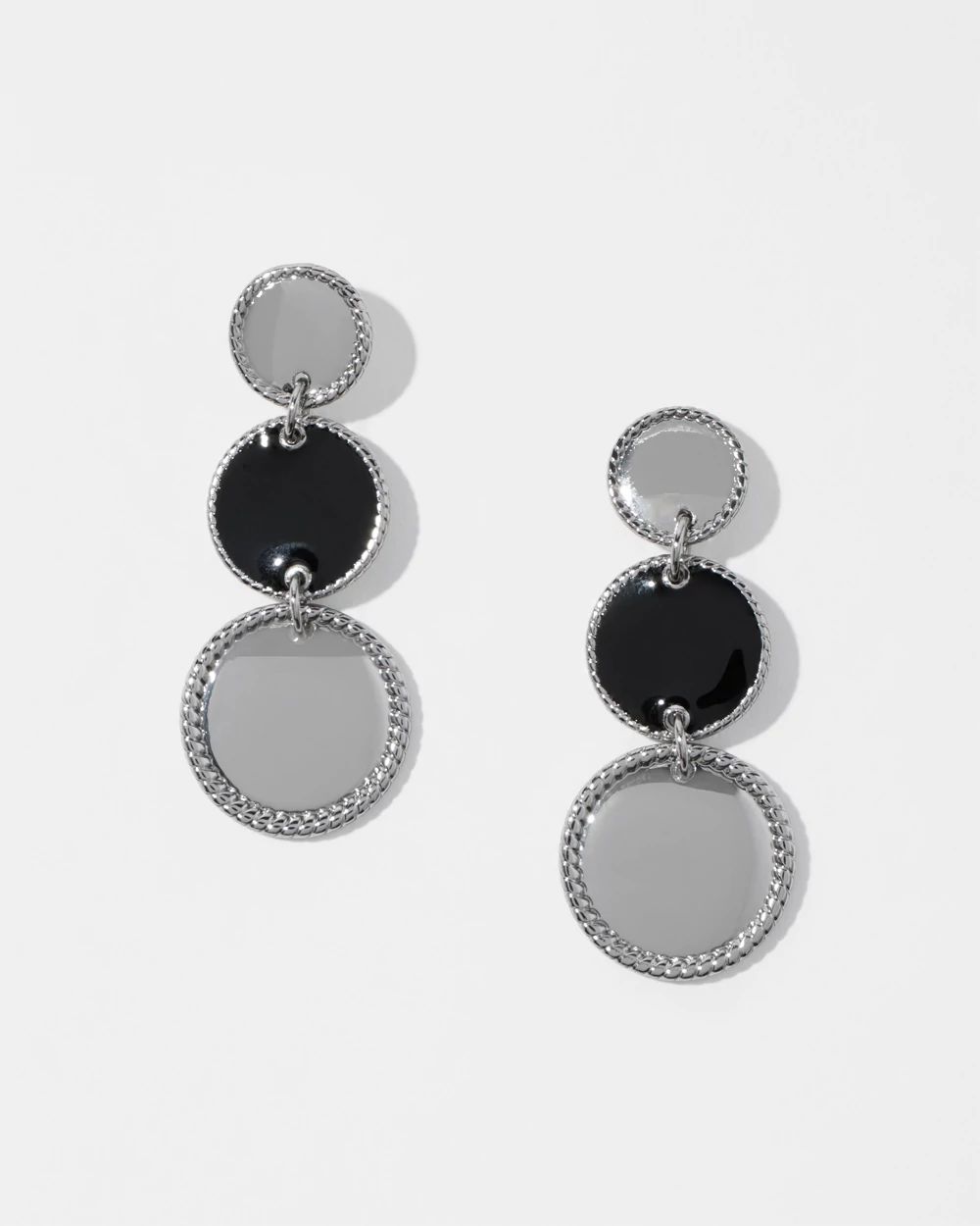 Silver + Black Disc Drop Earrings