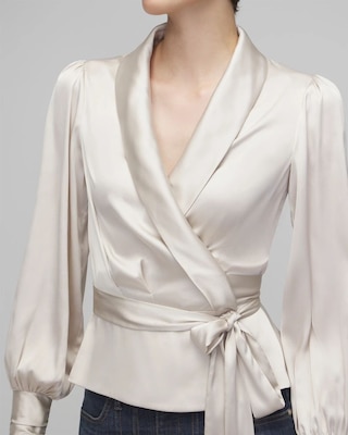 Long Sleeve Satin Wrap Blouse click to view larger image.