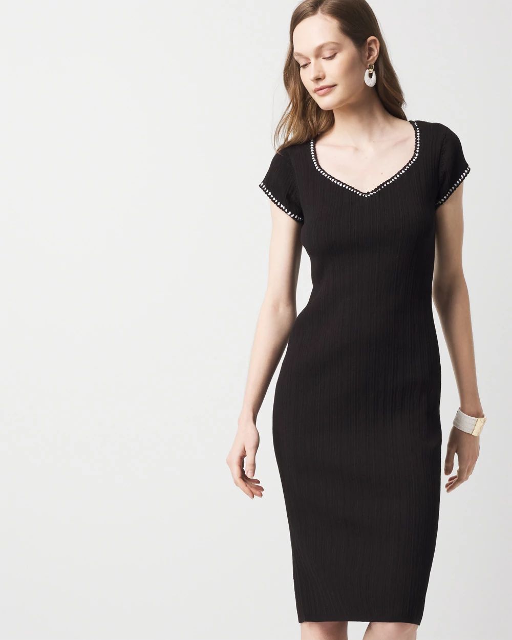 Petite Braided Trim Sweater Dress