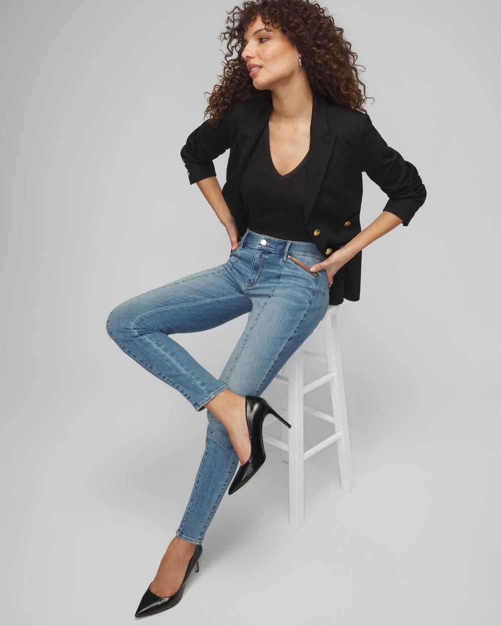 Mid-Rise Everyday Soft Pocket Skinny Ankle Jeans click to view larger image.