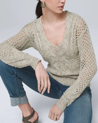 Stitchy Marled Pullover Sweater