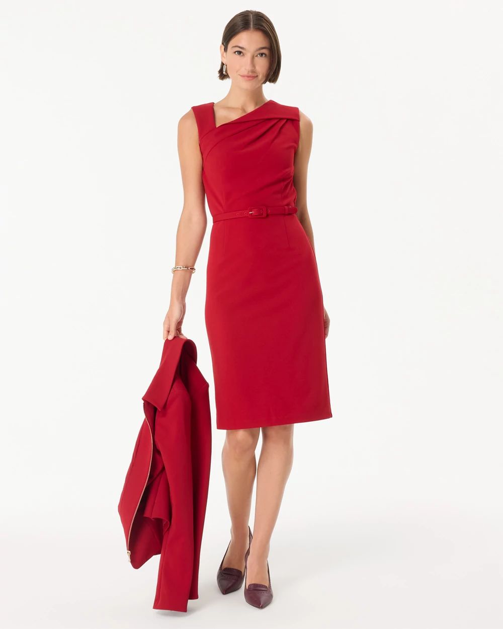 Knit Crepe Belted Sheath Dress click to view larger image.