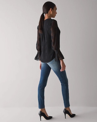 Long Sleeve V-Neck Clip Dot Blouse