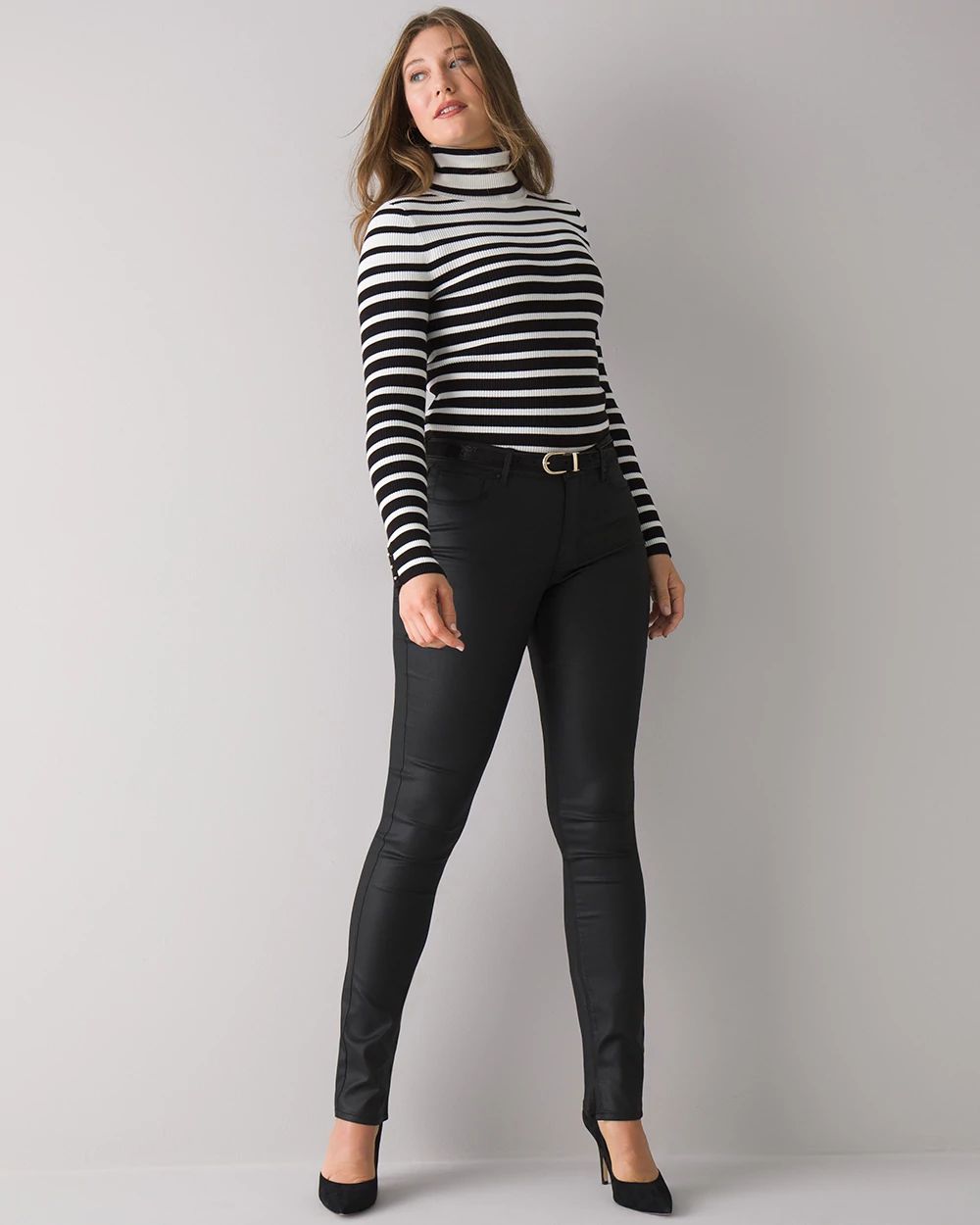 Curvy-Fit Mid-Rise Coated Slim Jeans