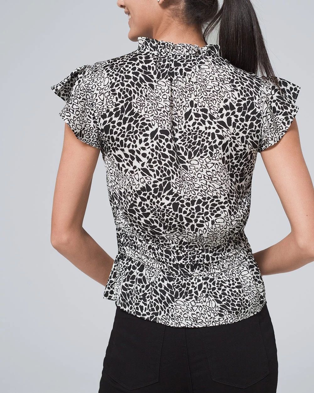 Petite Flutter-Sleeve Tie-Neck Top