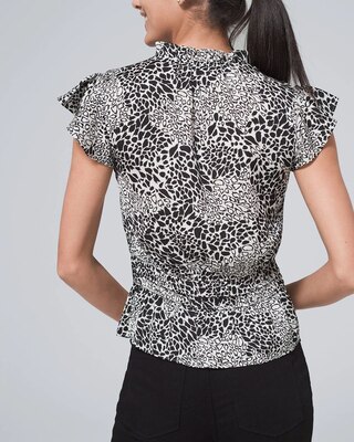 Petite Flutter-Sleeve Tie-Neck Top