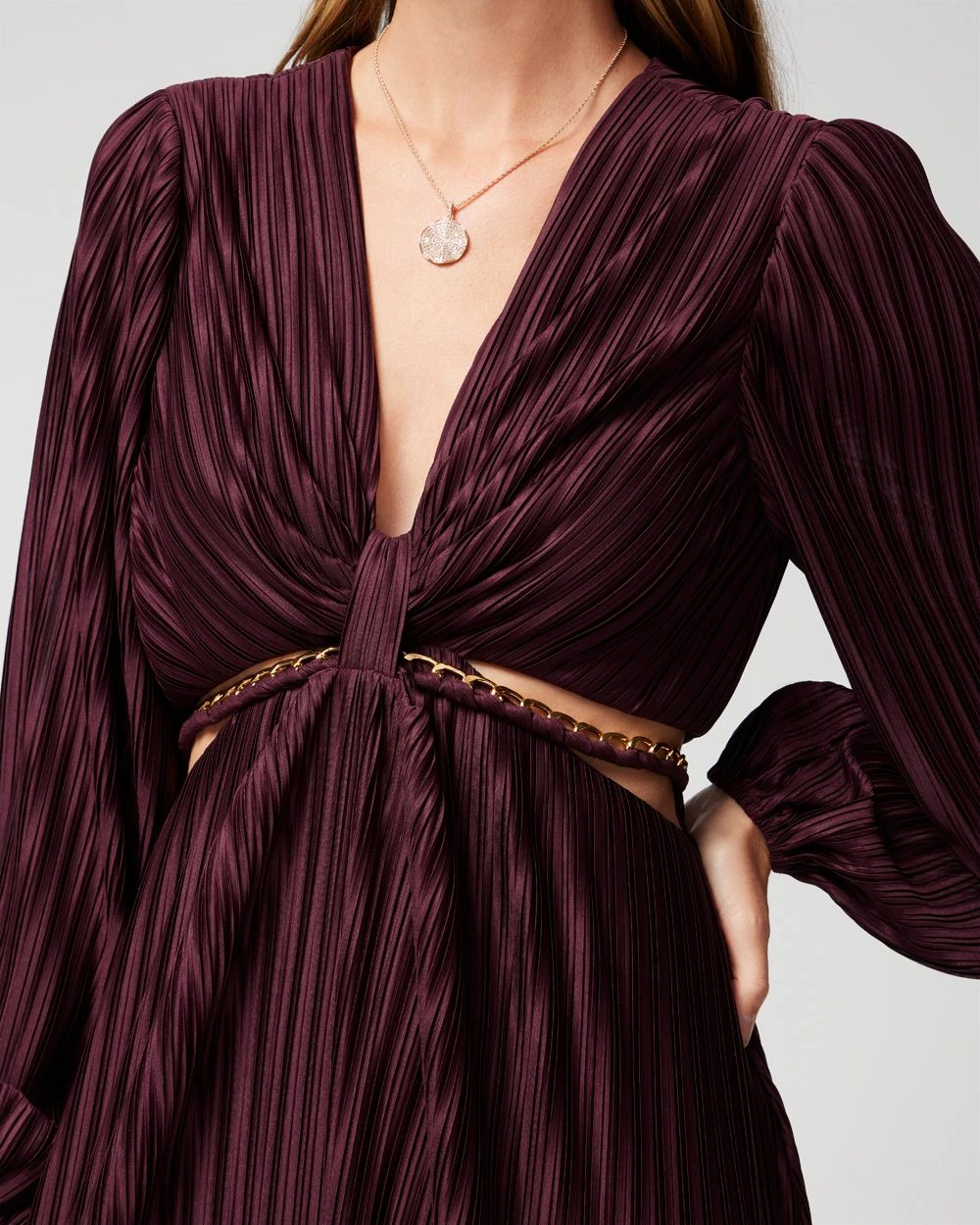 Long Sleeve Chain Cutout Maxi Dress click to view larger image.