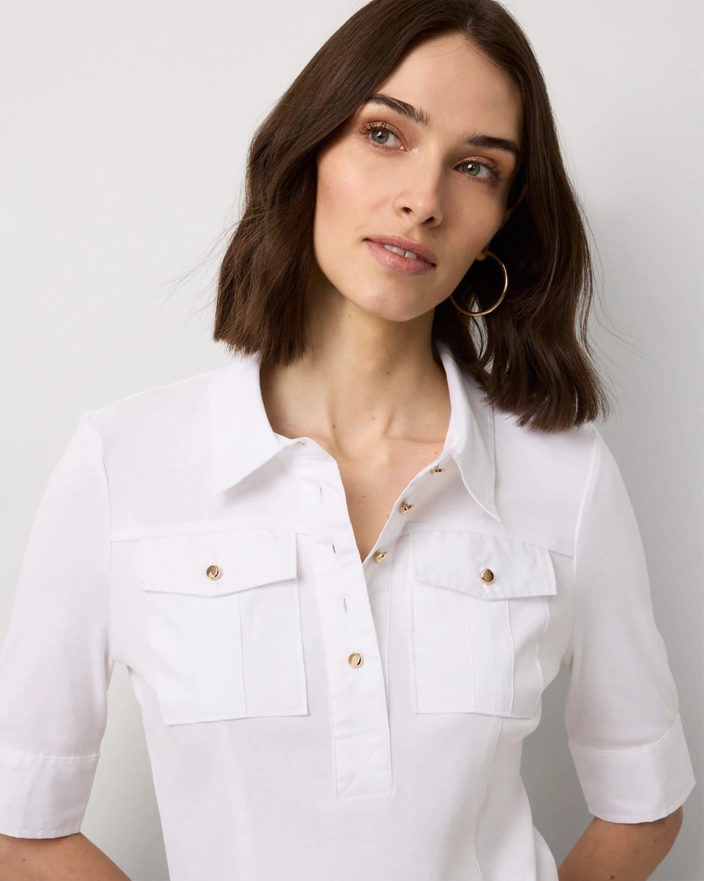 Poplin Detail Knit Polo Henley