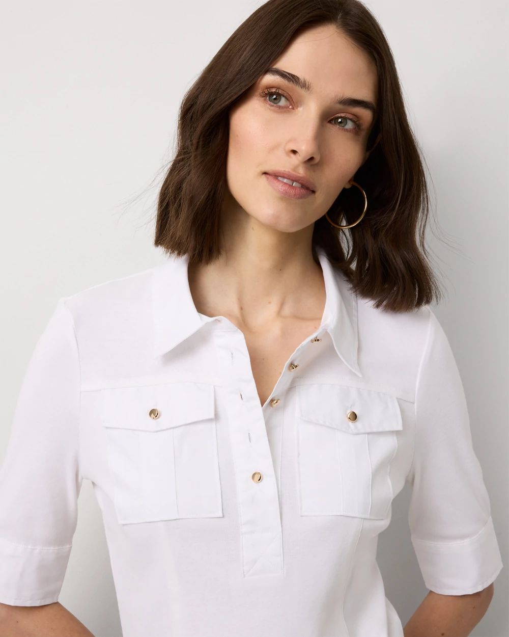 Poplin Detail Knit Polo Henley