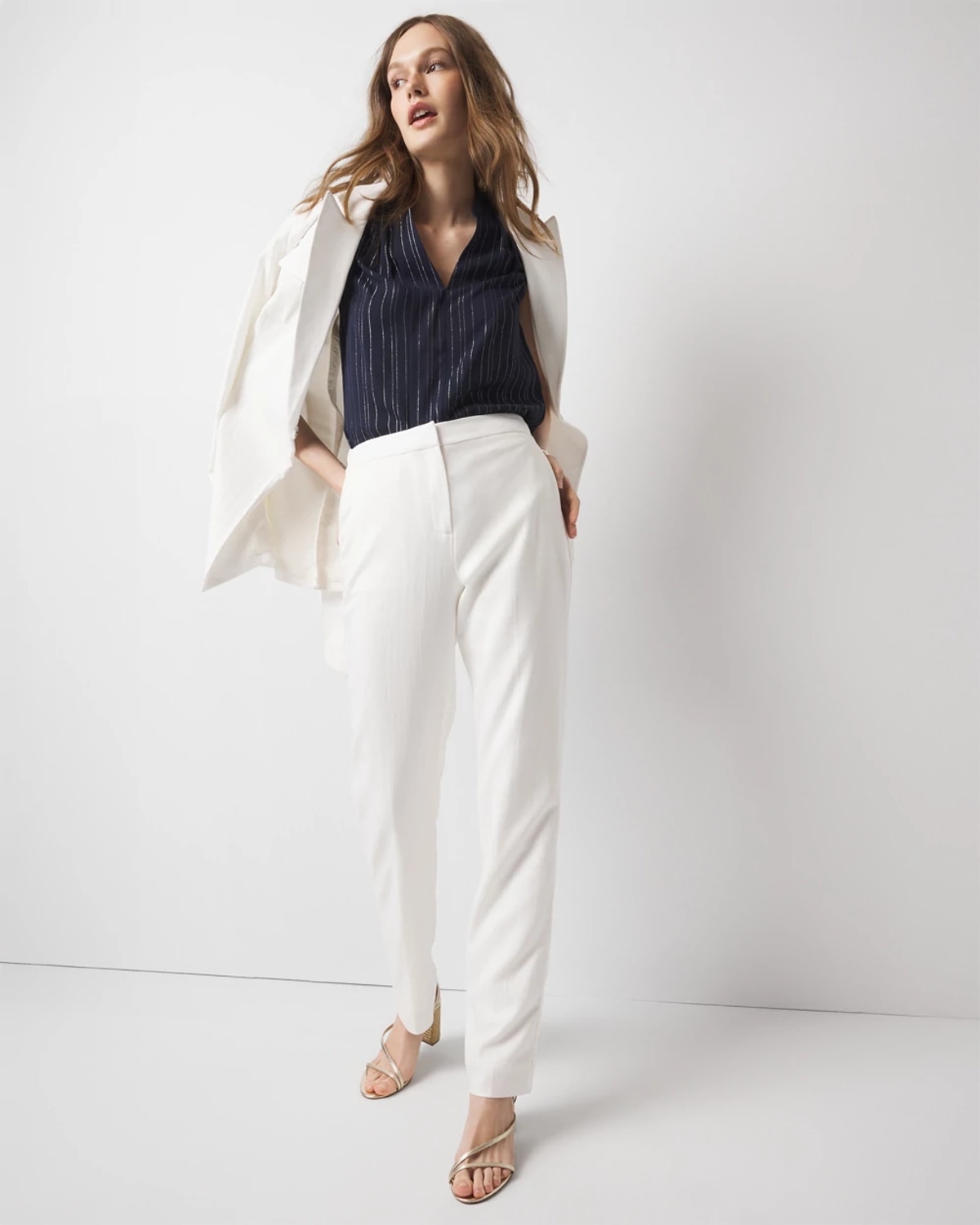 White House Black Market Straight Leg Pants In White