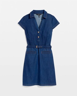 Braided Trim Belted Denim Dress click to view larger image.