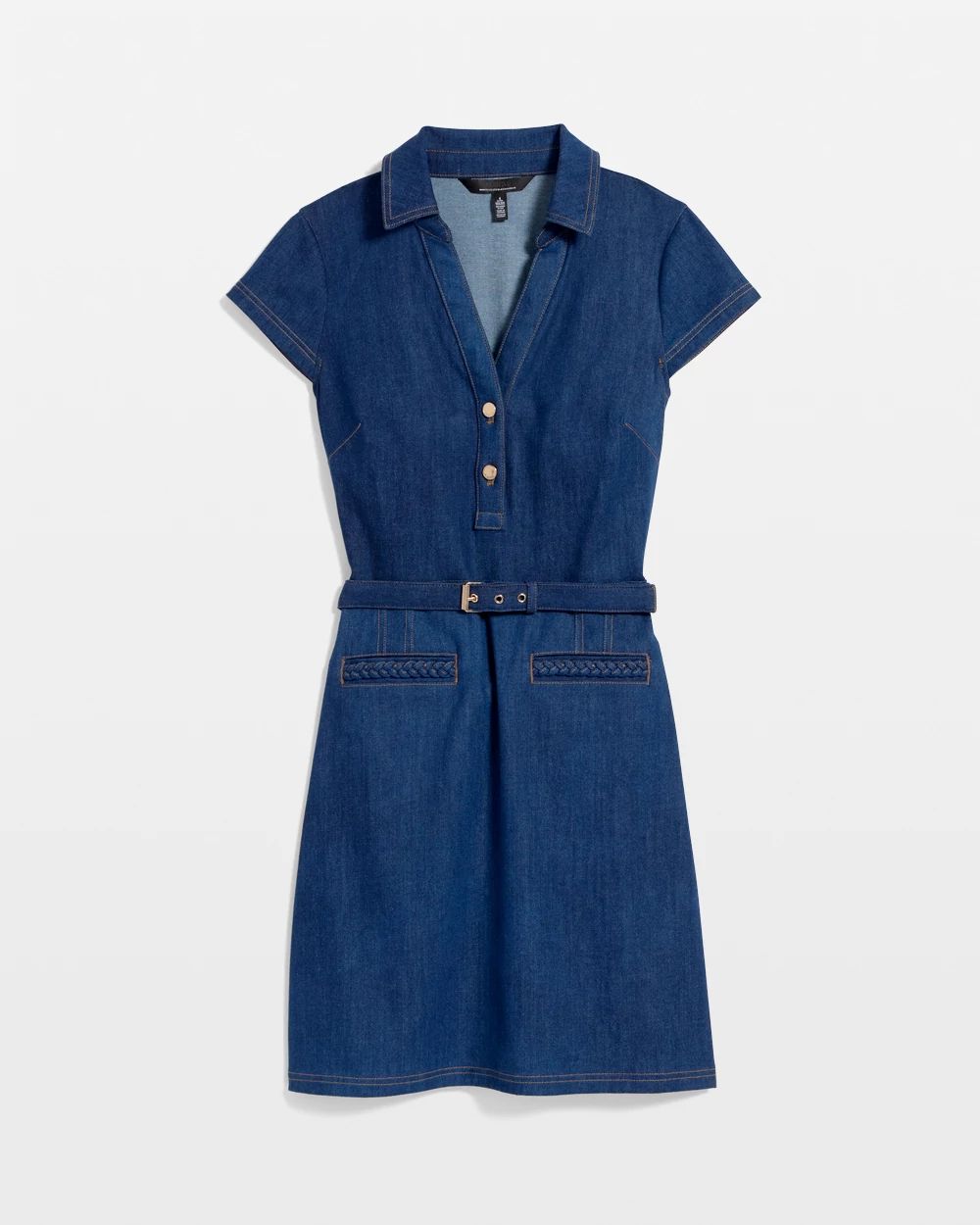 Braided Trim Belted Denim Dress