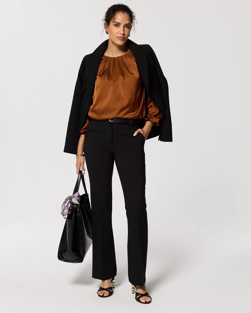 Bubble Hem Pleated Satin Blouse click to view larger image.