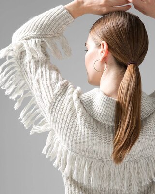 Fringe Trim Cable Knit Sweater