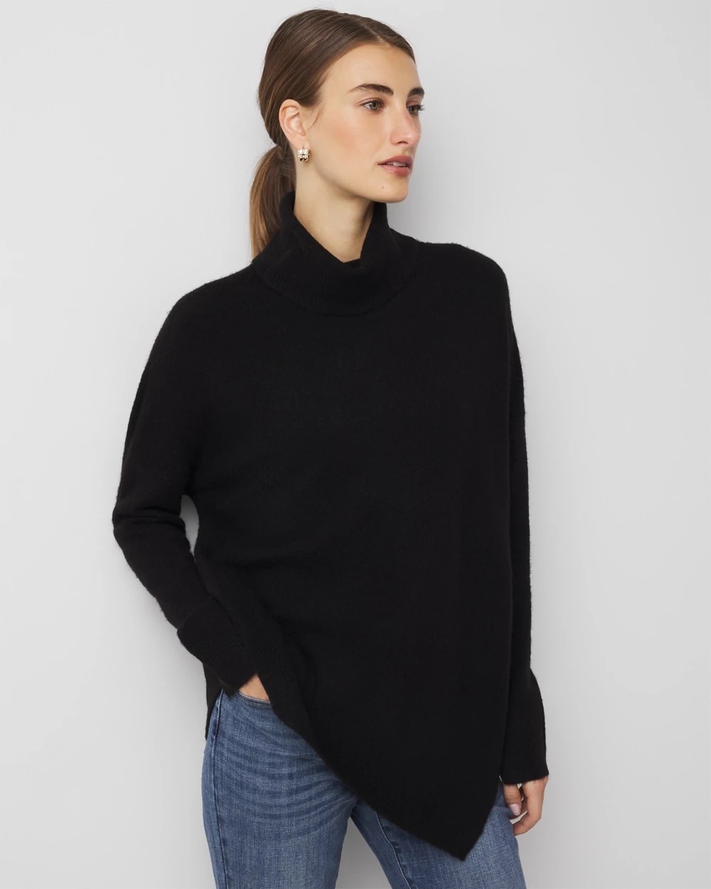 Women's Asymmetrical Hem Turtleneck Sweater in Black size Small | White House Black Market Women's Asymmetrical Hem Turtleneck Sweater in Black size Small | White House Black Market
