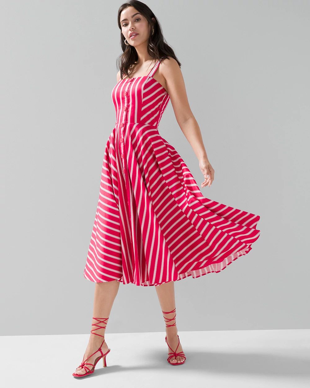 Button Front Fit Flare Midi Dress