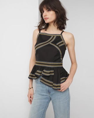 Sleeveless Embroidered Peplum Halter Top click to view larger image.