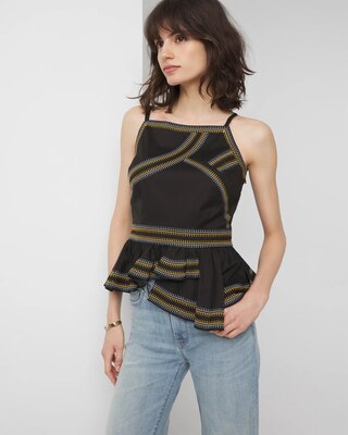 Sleeveless Embroidered Peplum Halter Top