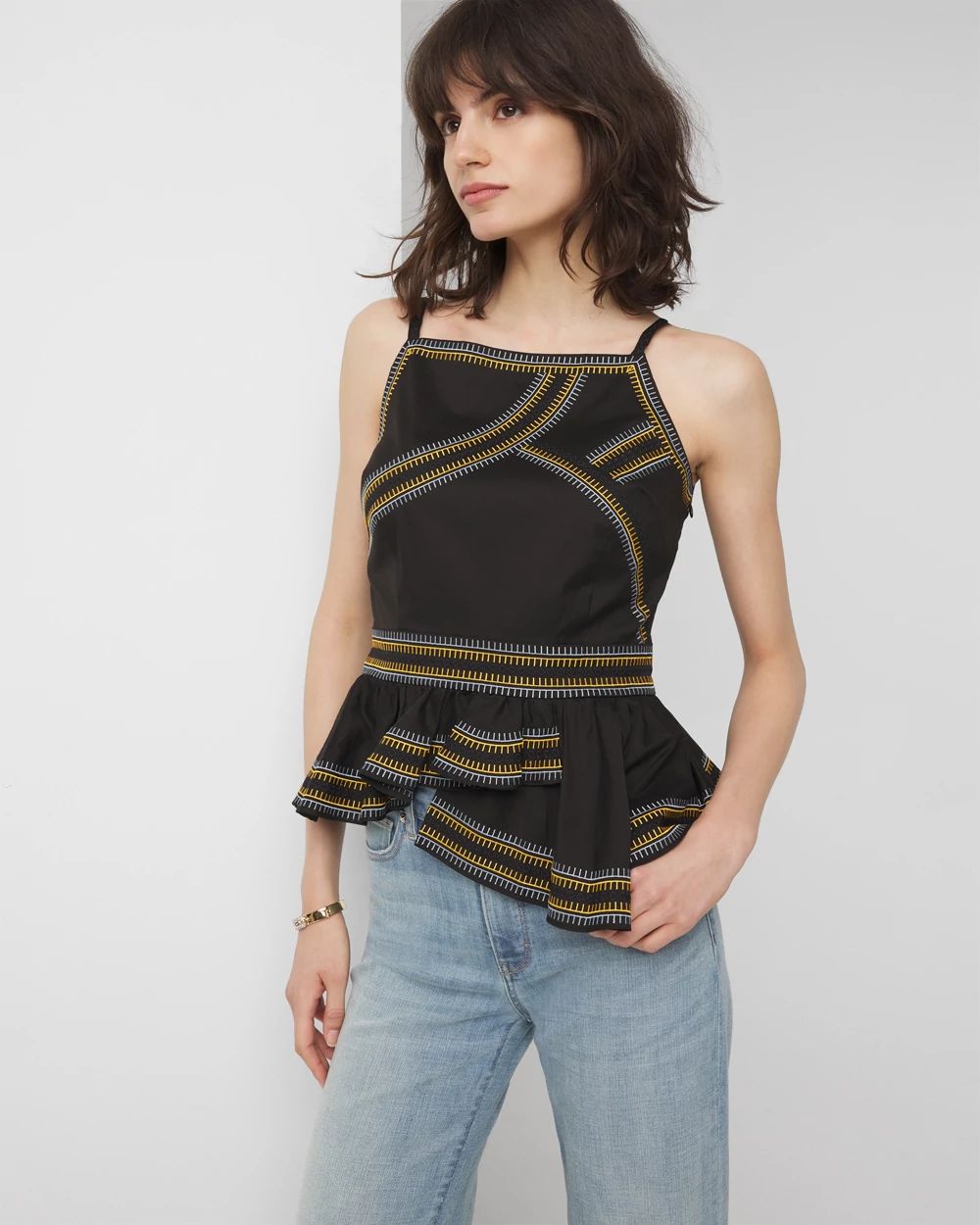 Sleeveless Embroidered Peplum Halter Top click to view larger image.