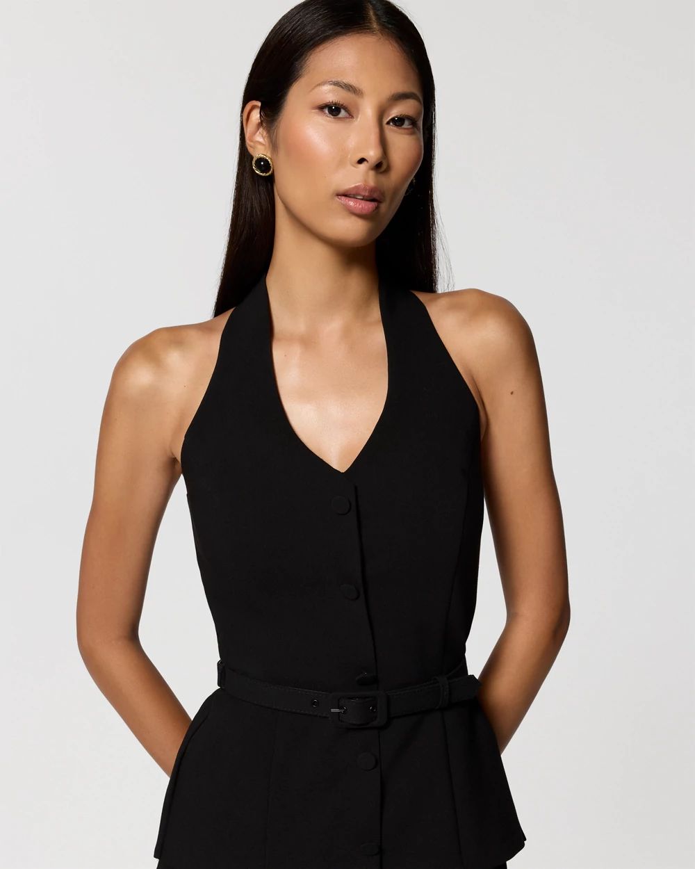 Halter Vest Pleated Midi Dress click to view larger image.