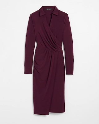 Long Sleeve Matte Jersey Faux Wrap Midi Dress