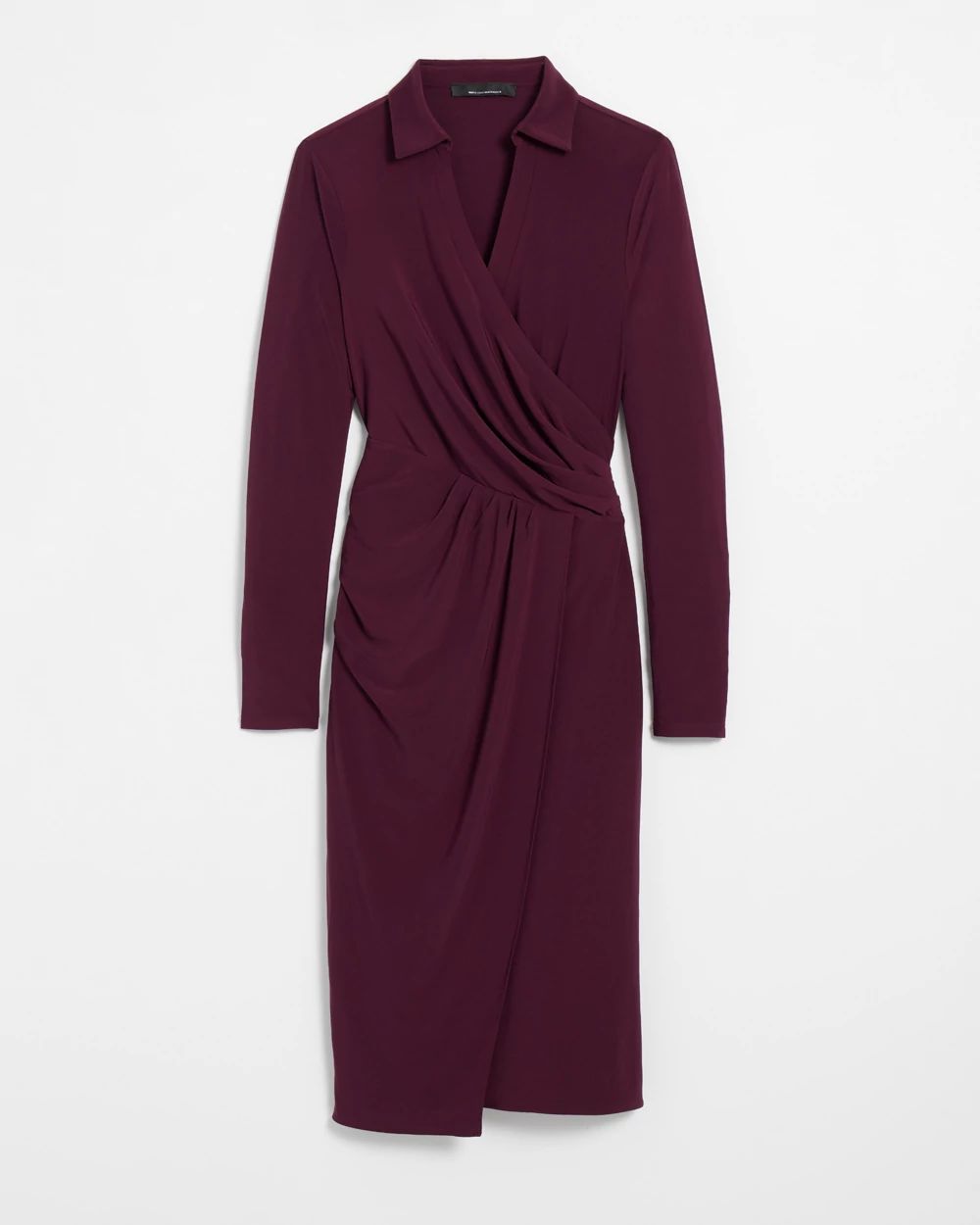 Long Sleeve Matte Jersey Faux Wrap Midi Dress