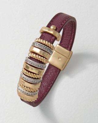 Leather + Metal Disc Magnetic Bracelet click to view larger image.