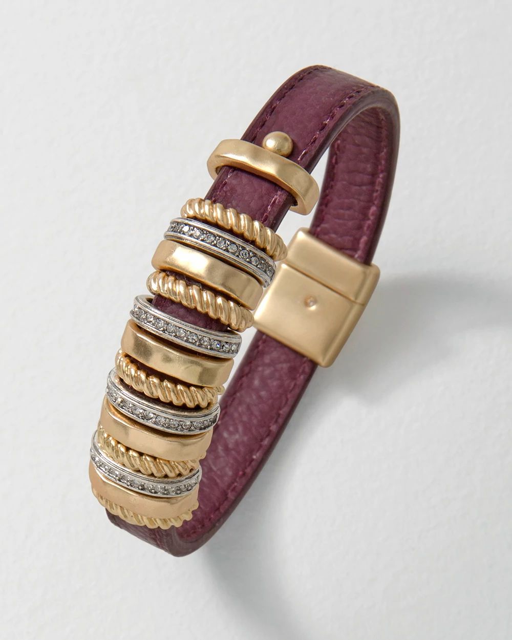 Leather + Metal Disc Magnetic Bracelet