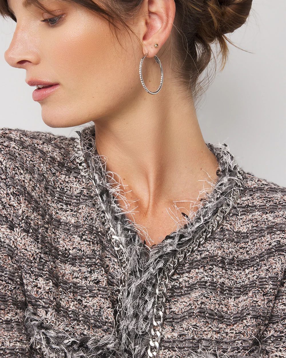 Chain-Trim Tweed Sweater Jacket