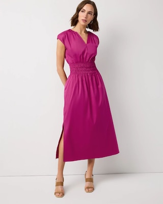 Smocked Waist Poplin Midi Dress
