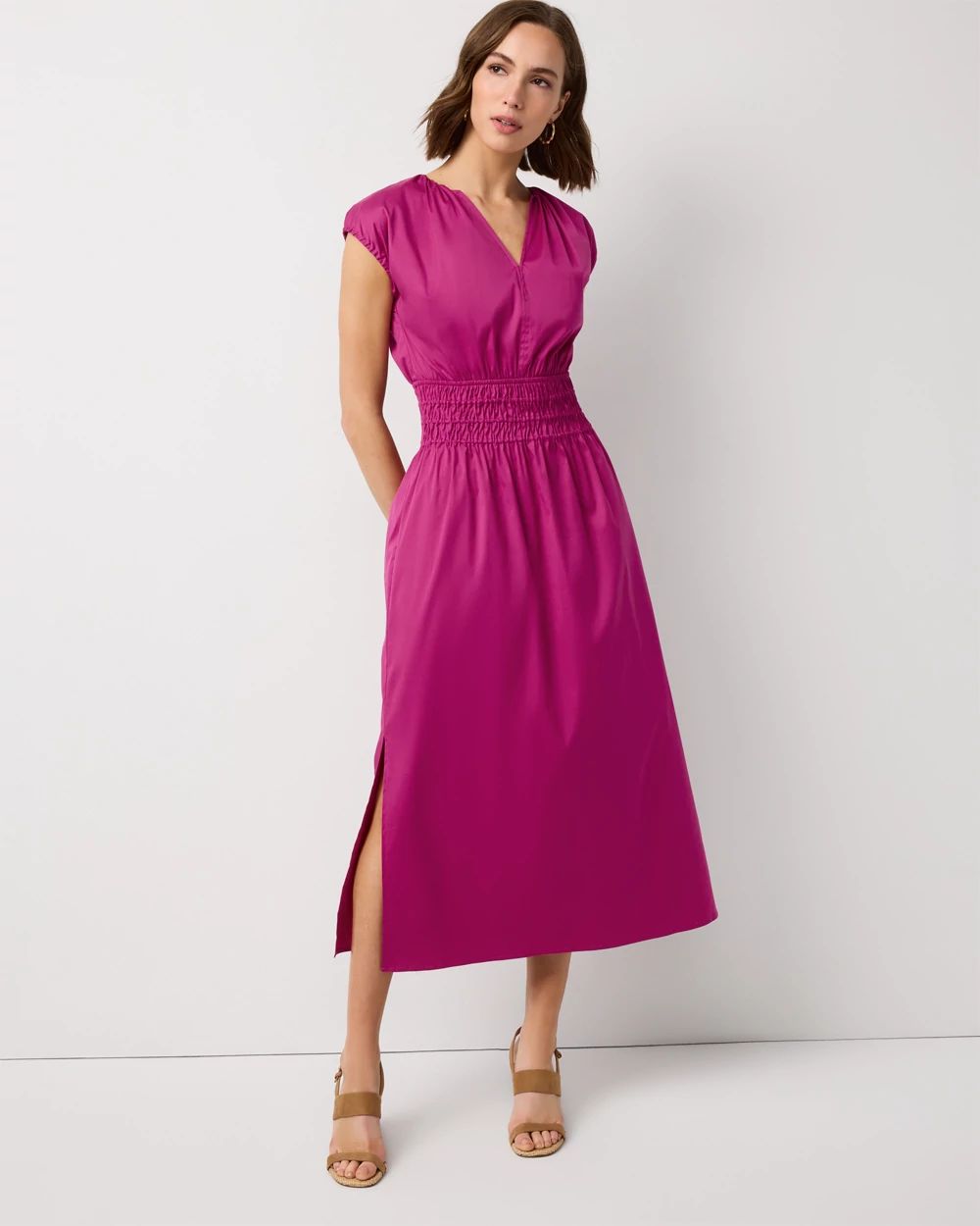 Smocked Waist Poplin Midi Dress
