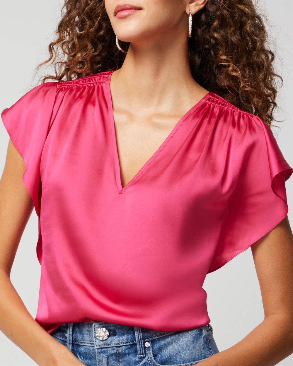 Flutter-Sleeve V-Neck Top