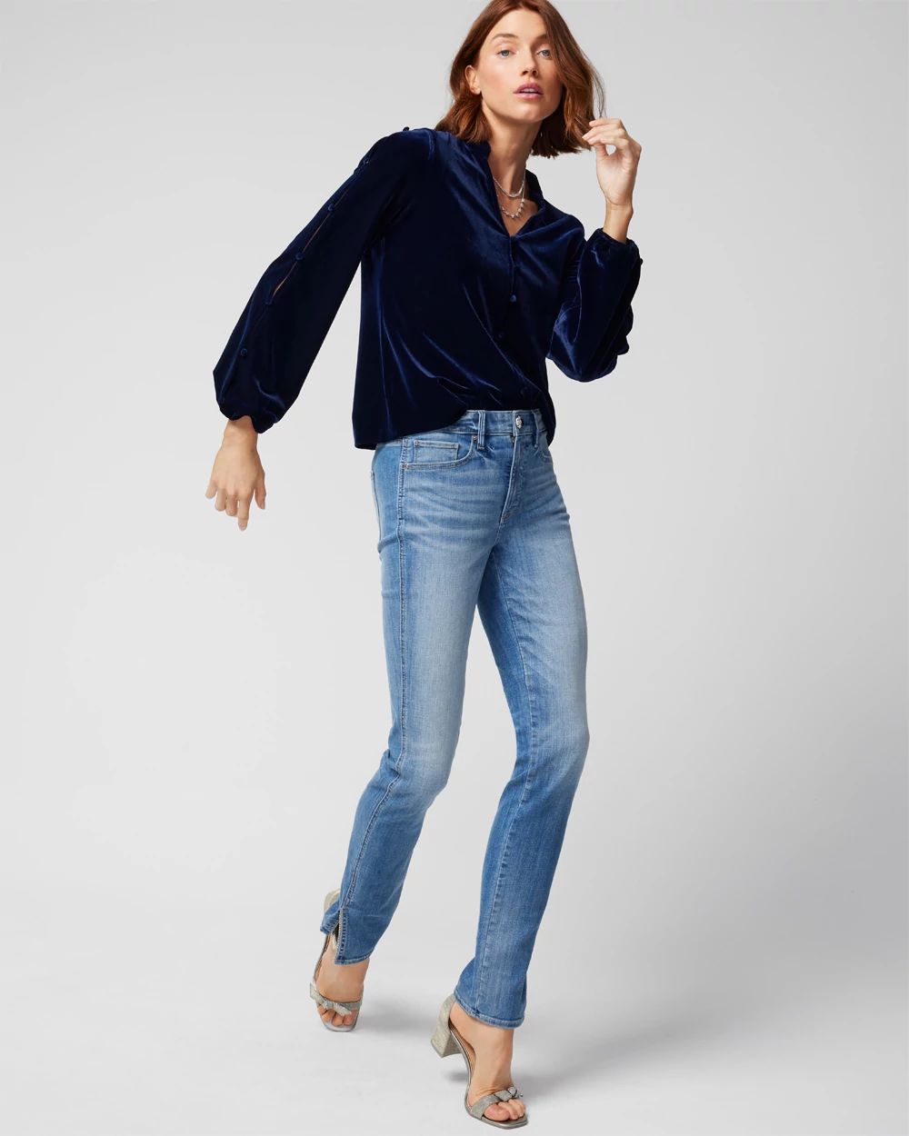 Long Sleeve V-Neck Velvet Blouse