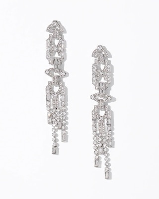 Art Deco Silvertone Crystal Linear Earrings click to view larger image.