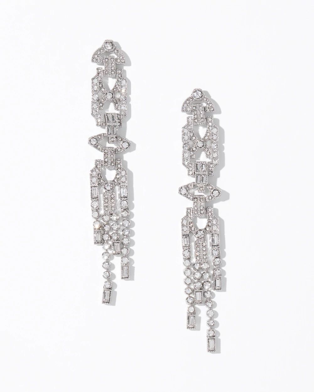 Art Deco Silvertone Crystal Linear Earrings click to view larger image.