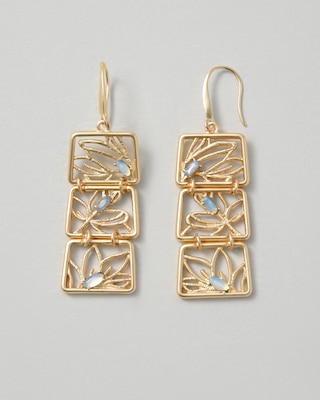 Goldtone Filigree Faux Moonstone Drop Earrings click to view larger image.