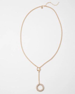 Goldtone and Faux Pearl Y-Necklace