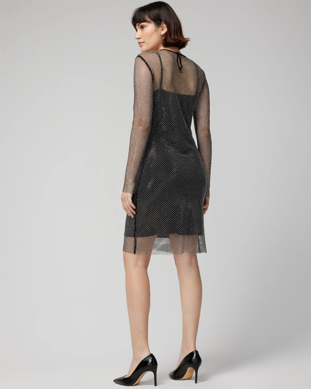 Long Sleeve Crystal Mesh Mini Dress click to view larger image.